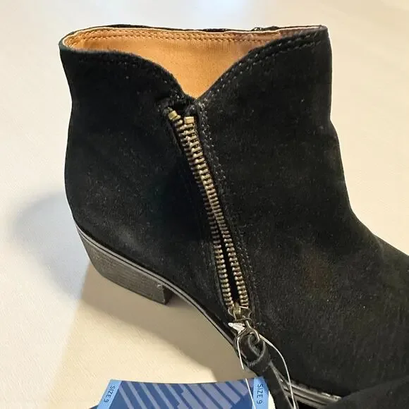 White Mountain Altos Suede Ankle Boots Size 9 M Black Side Zip Block Heel NWT - Picture 3 of 9